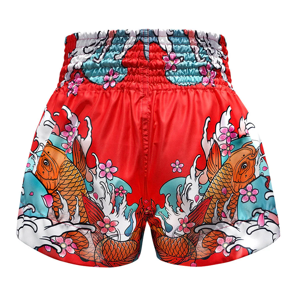 TUFF Muay Thai Shorts - MS637 - Red Japanese Koi Fish