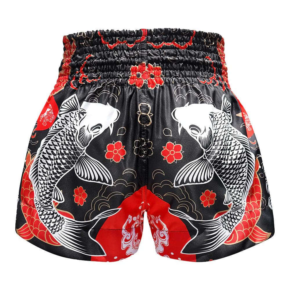 TUFF Muay Thai Shorts - MS638 - Black Japanese Koi Fish